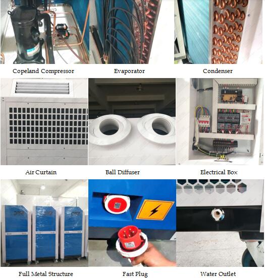 10hp 9トンの屋外のでき事のテントの冷却のために冷却される高く有効な108000btu結婚式のテントのエアコンの携帯用空気